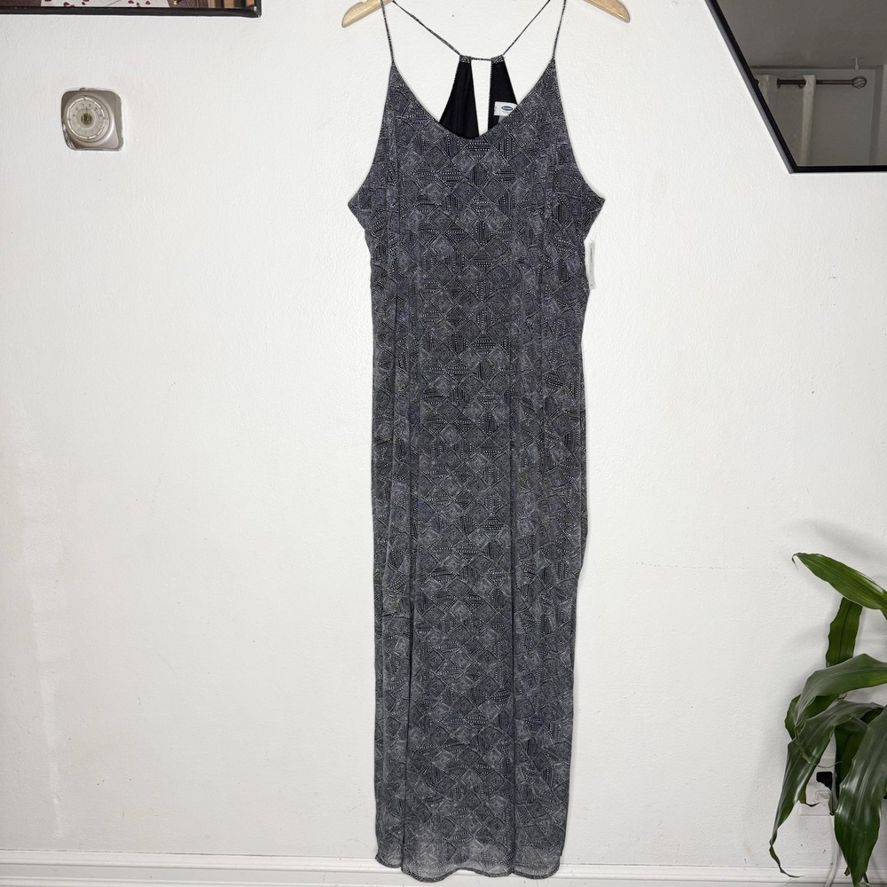 New Old Navy Black White Geometric Spaghetti Strap Maxi Dress Women's XL